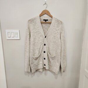 Banana Republic Cardigan Sweater Mens Natural Medium Knit Cotton Linen Blend